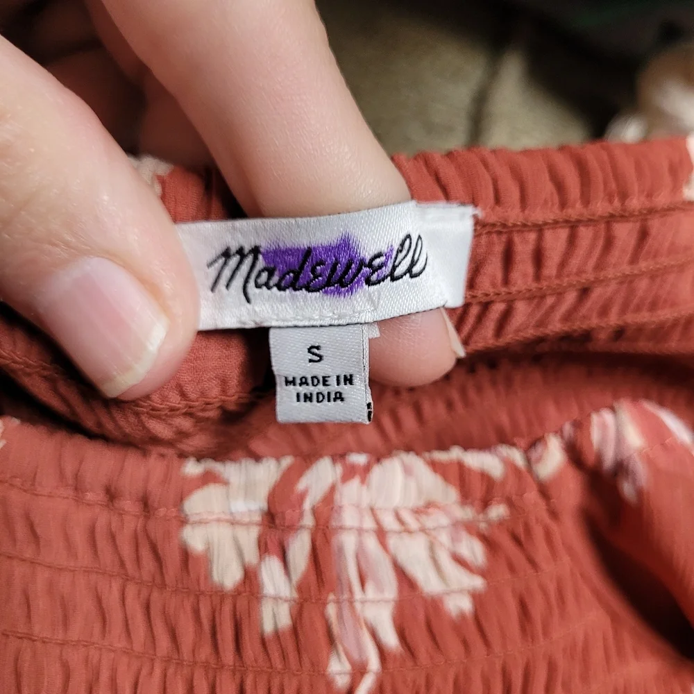 Madewell Floral Smocked Square Neck Top - Rust